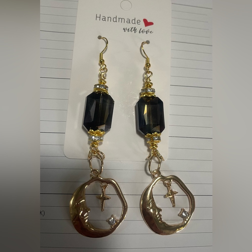 Glamorous Moon and Stars Hand Crafted Earrings - Picture 3 of 10